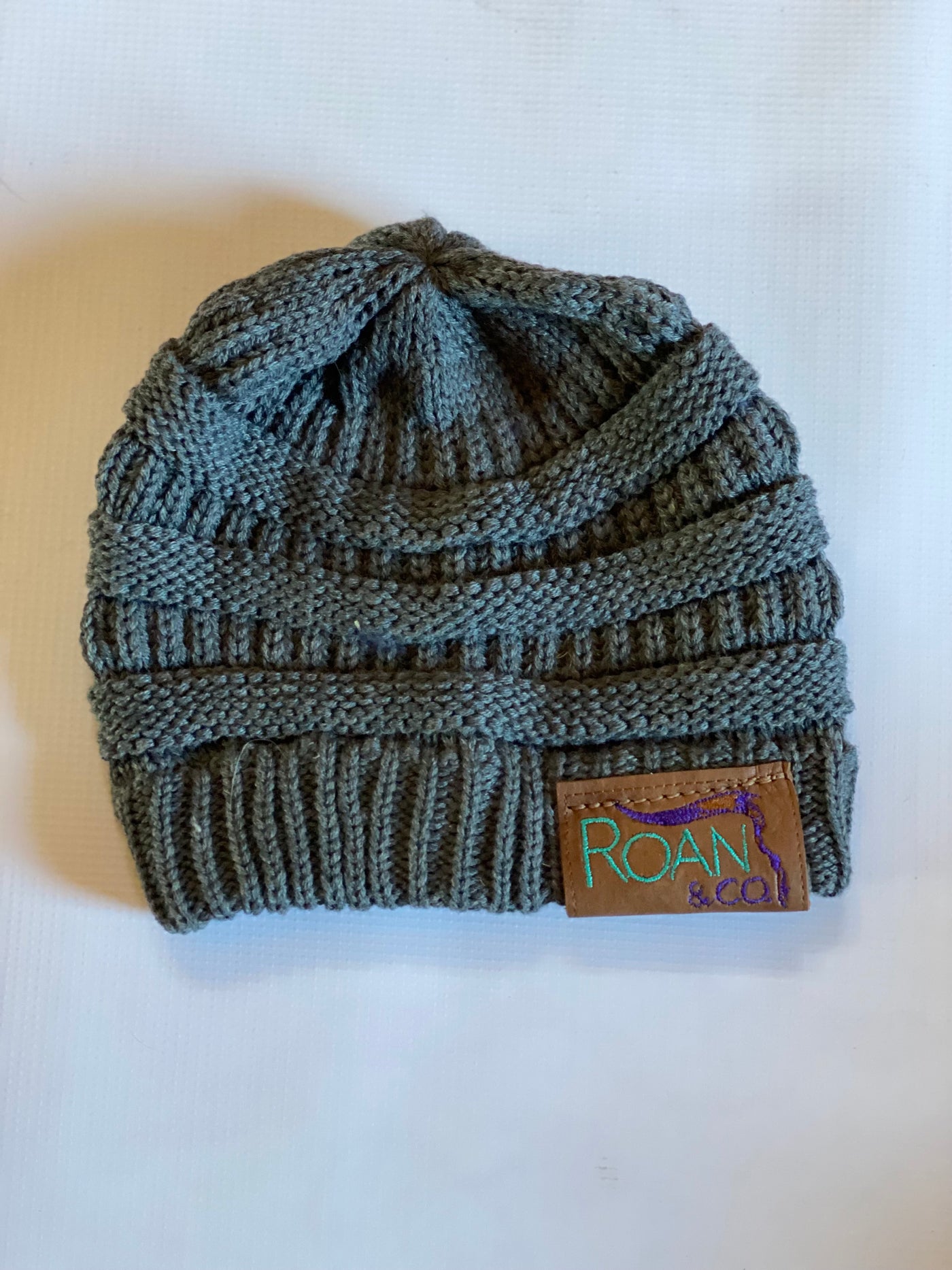 Grey CC beanie w/leather patch